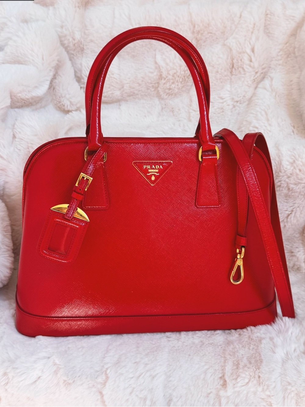 Prada Red Saffiano Leather Top-Handle Bag